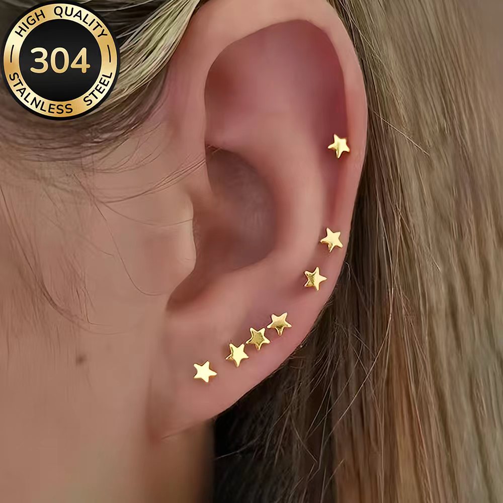 7-Pair Women's Stainless Steel Golden Earring Set